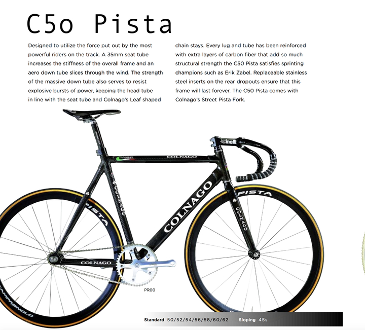 Colnago C50 Size Chart