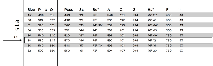 Colnago C50 Size Chart