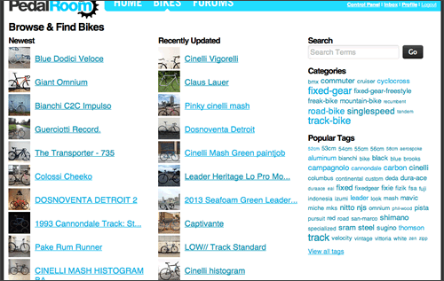 New bikes page on Pedal Room